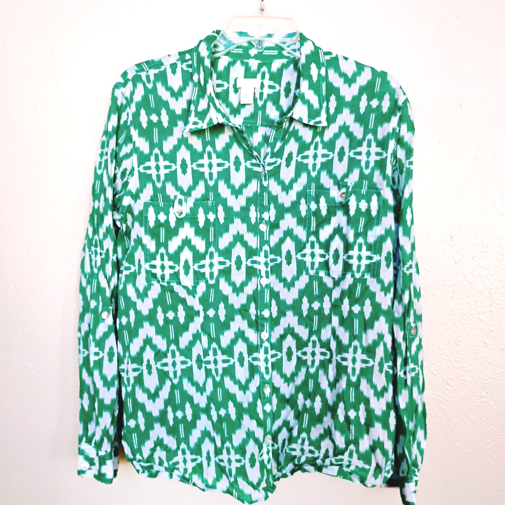 Chico's Blouse Light Cotton Button-up ~ Size 3 (16-18)